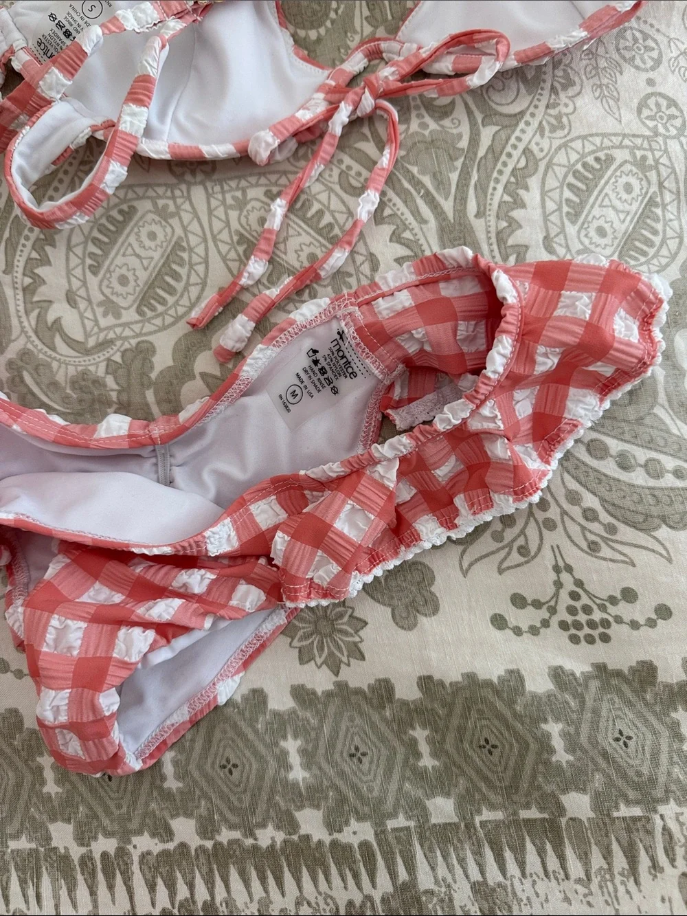 Montce Red and White Gingham Ruffle Bikini Set